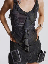 Faux Leather Cross Belt Mini Skirt