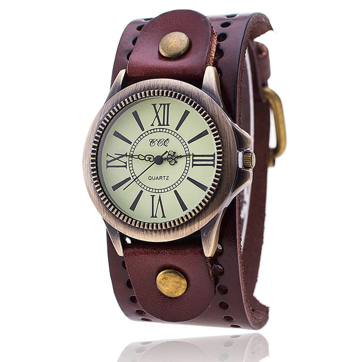 Vintage Wide Leather Strap Watch