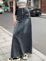 Acubi Vintage Blue Denim Maxi Skirt