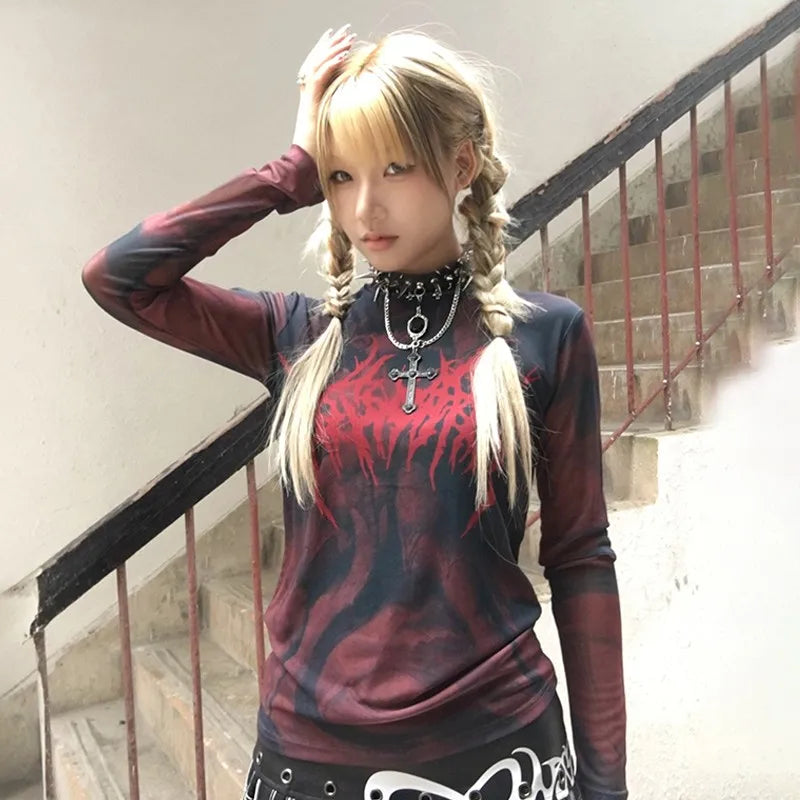 Tattoo Print Mesh Gothic T-Shirt