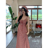 Red Plaid Maid Maxi Dress