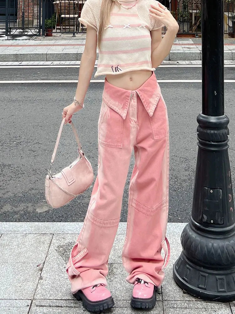 Barbie Core Folded Waist Jeans