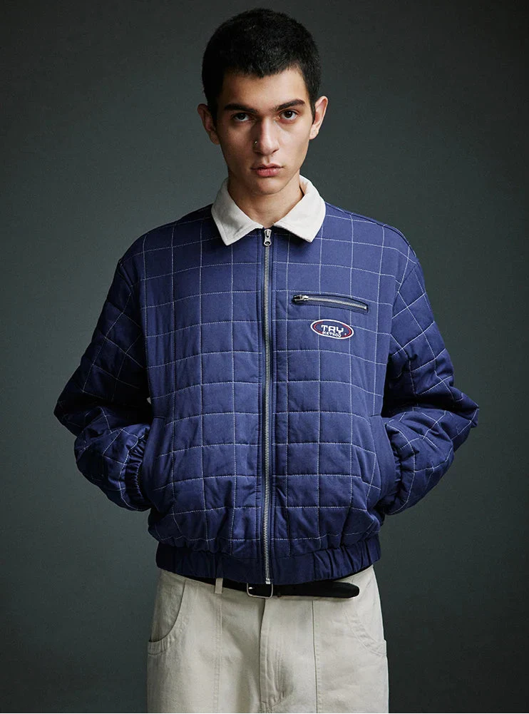Turn-down Collar Thick Plaid Windbreaker Jacket