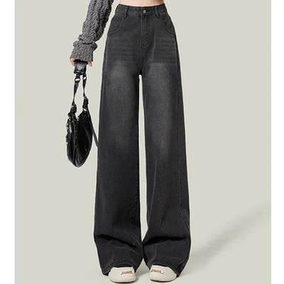 Retro Black Women's High Waist Wide Leg Jeans