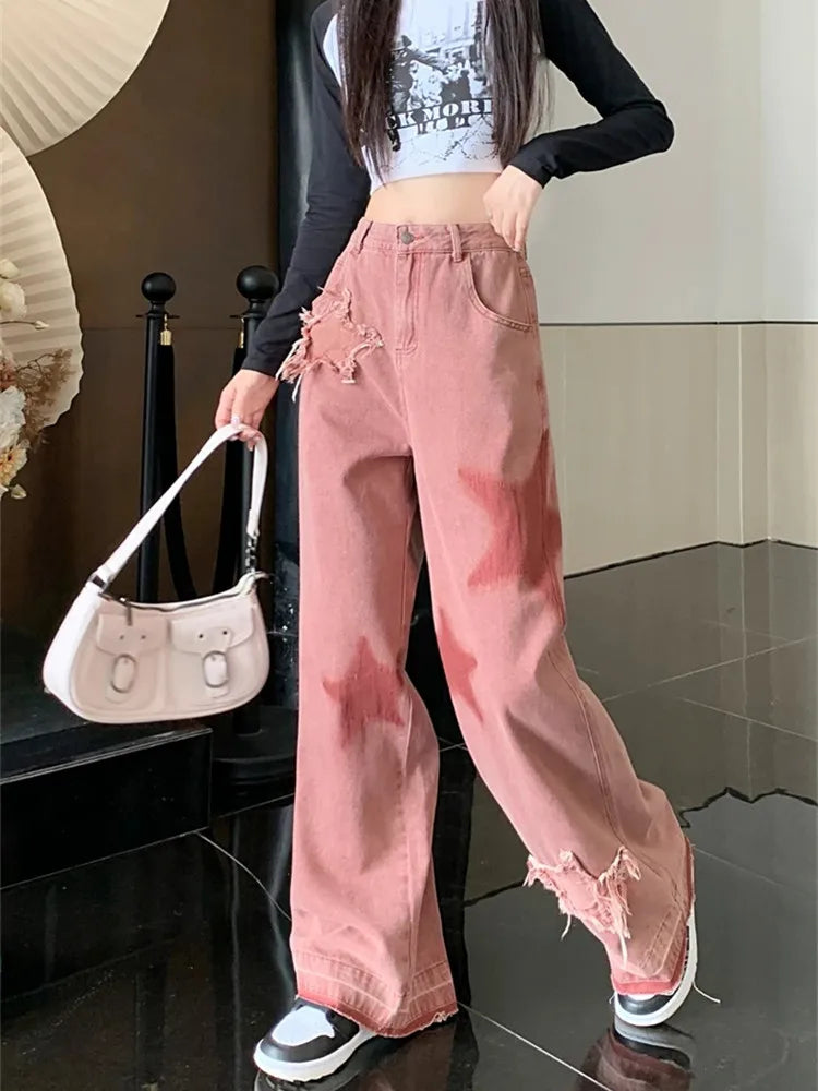 Vintage Star Embroidery Baggy Jeans