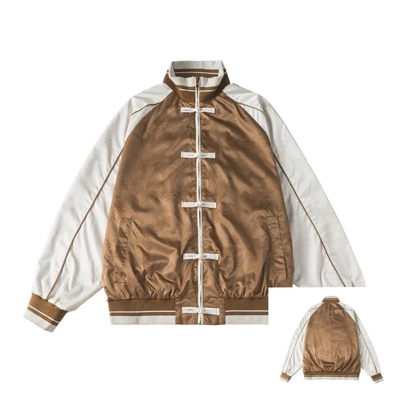 Chinese Style Coffee Varsity Jacket
