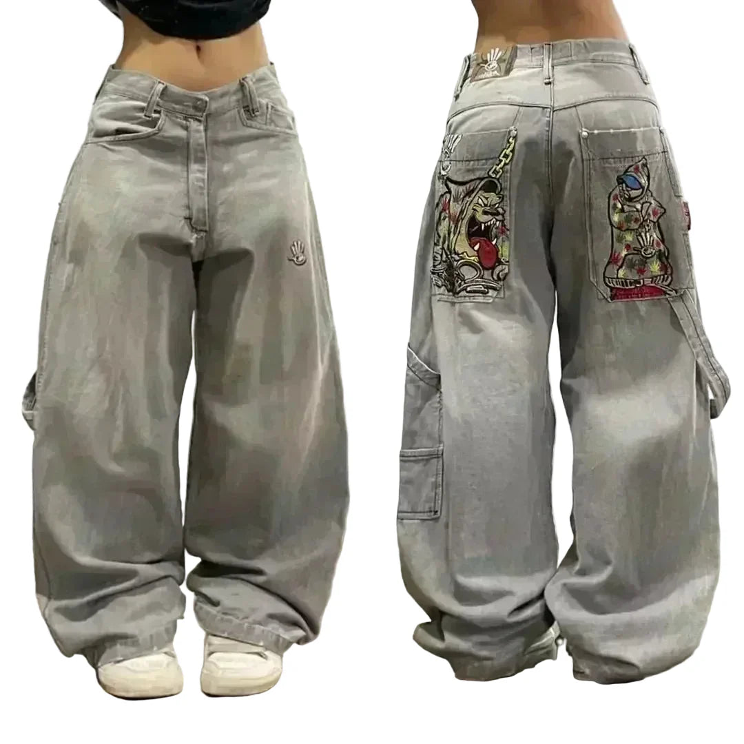 Cartoon Embroidery Vintage Jeans