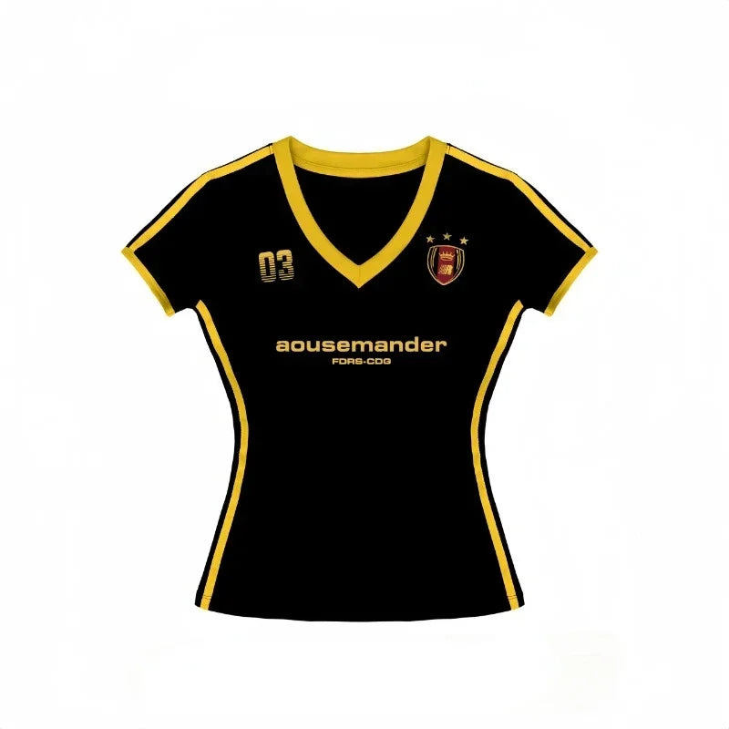 Y2K V Neck Jersey Top