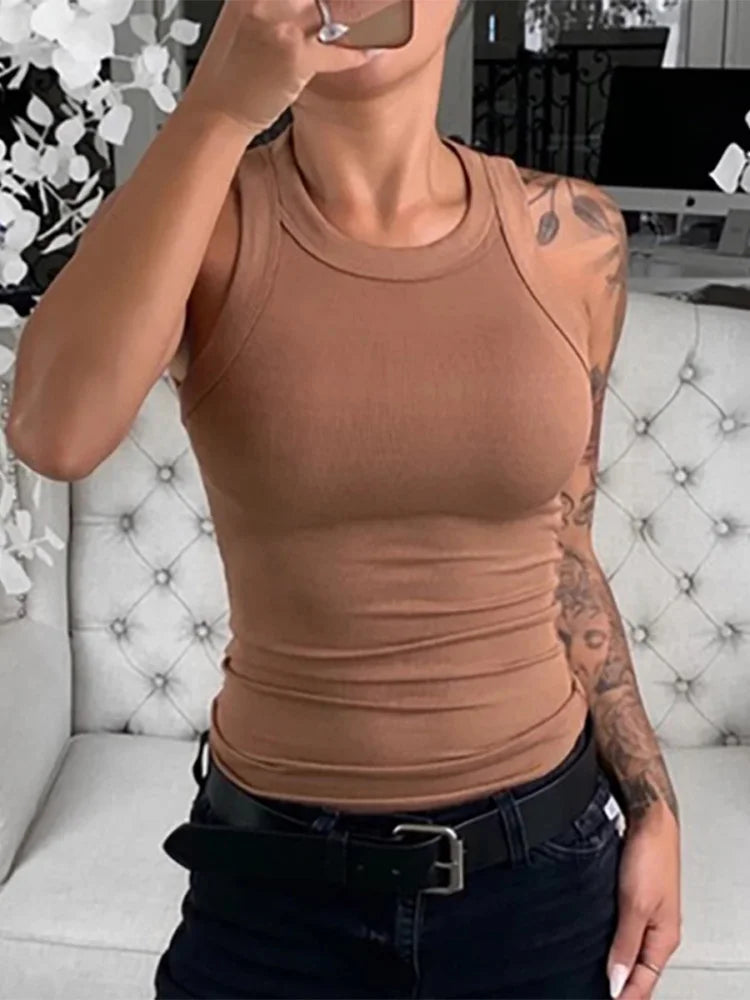 Solid Round Neck Ribbed Top