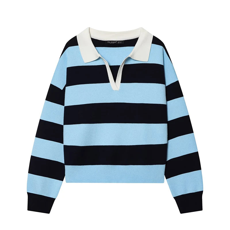 Women's Polo Stripped Colorful Sweater
