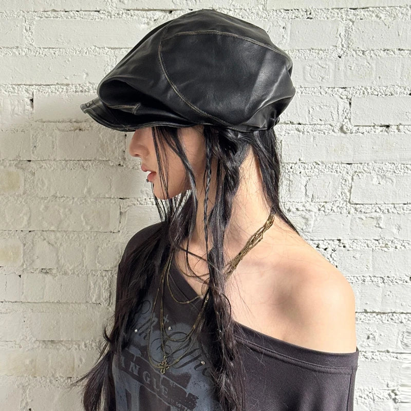 Grunge Pleated Rivet Beret Hat