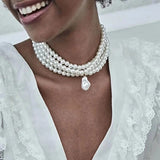 Round Pearls Beads Collar Necklace