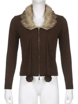 Y2K Fur Cropped Zip-up Cardigan
