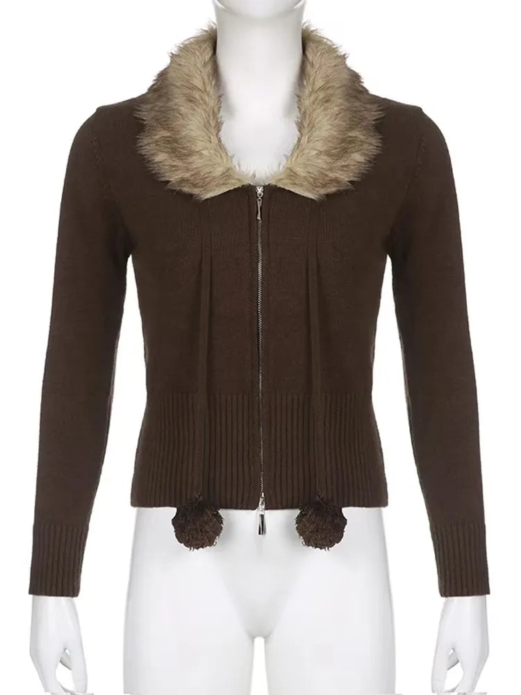 Y2K Fur Cropped Zip-up Cardigan