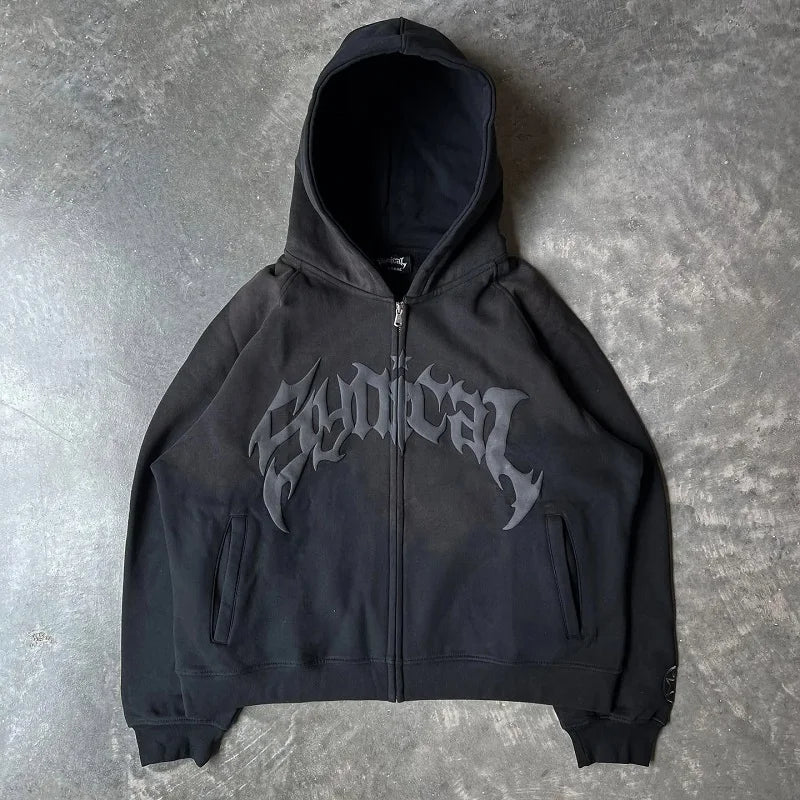 Y2K Letter Print Zip Vintage Hoodie