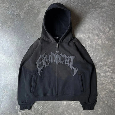Sudadera con capucha vintage con cremallera y estampado de letras Y2K