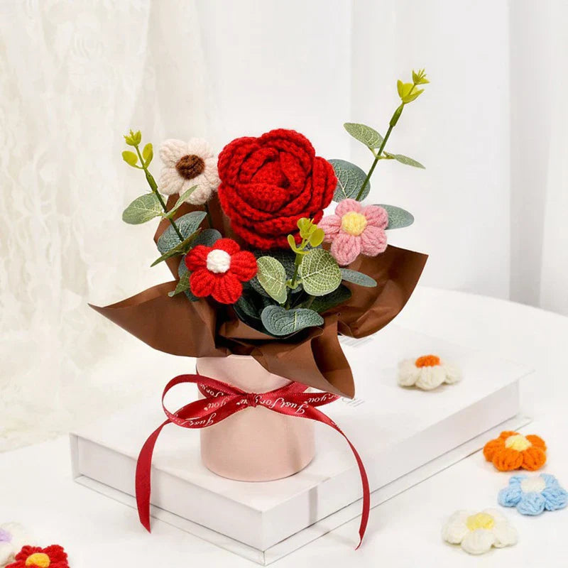 Ramo de flores de ganchillo vintage con flores de rosa
