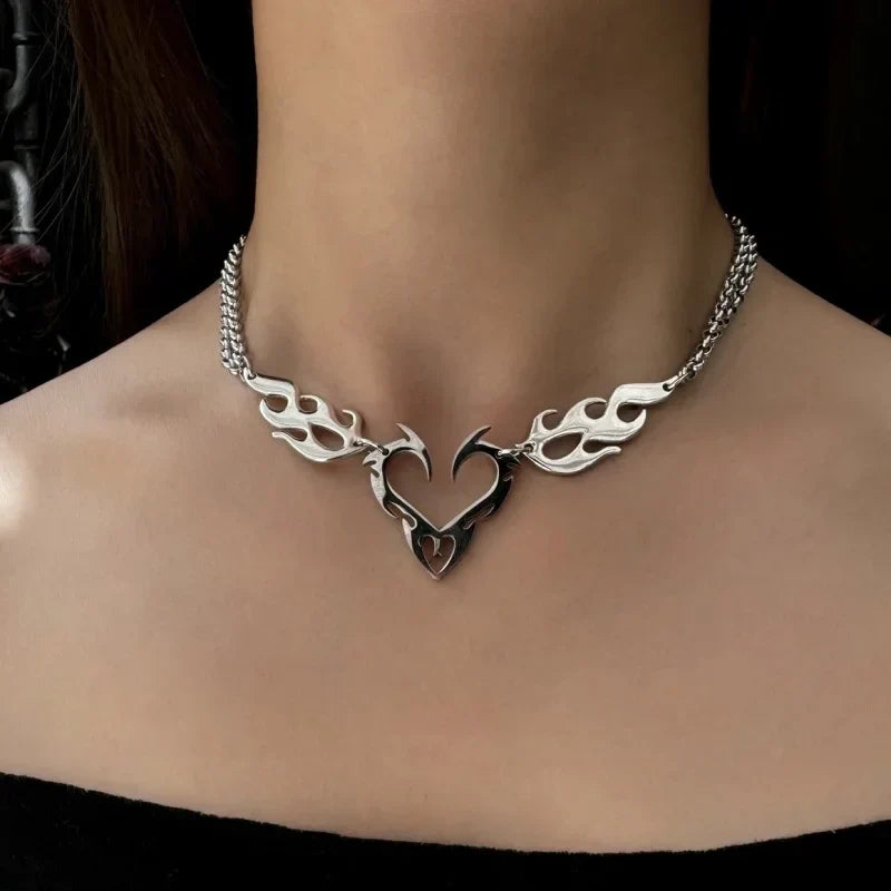 Cyperpunk Flamed Heart Necklace