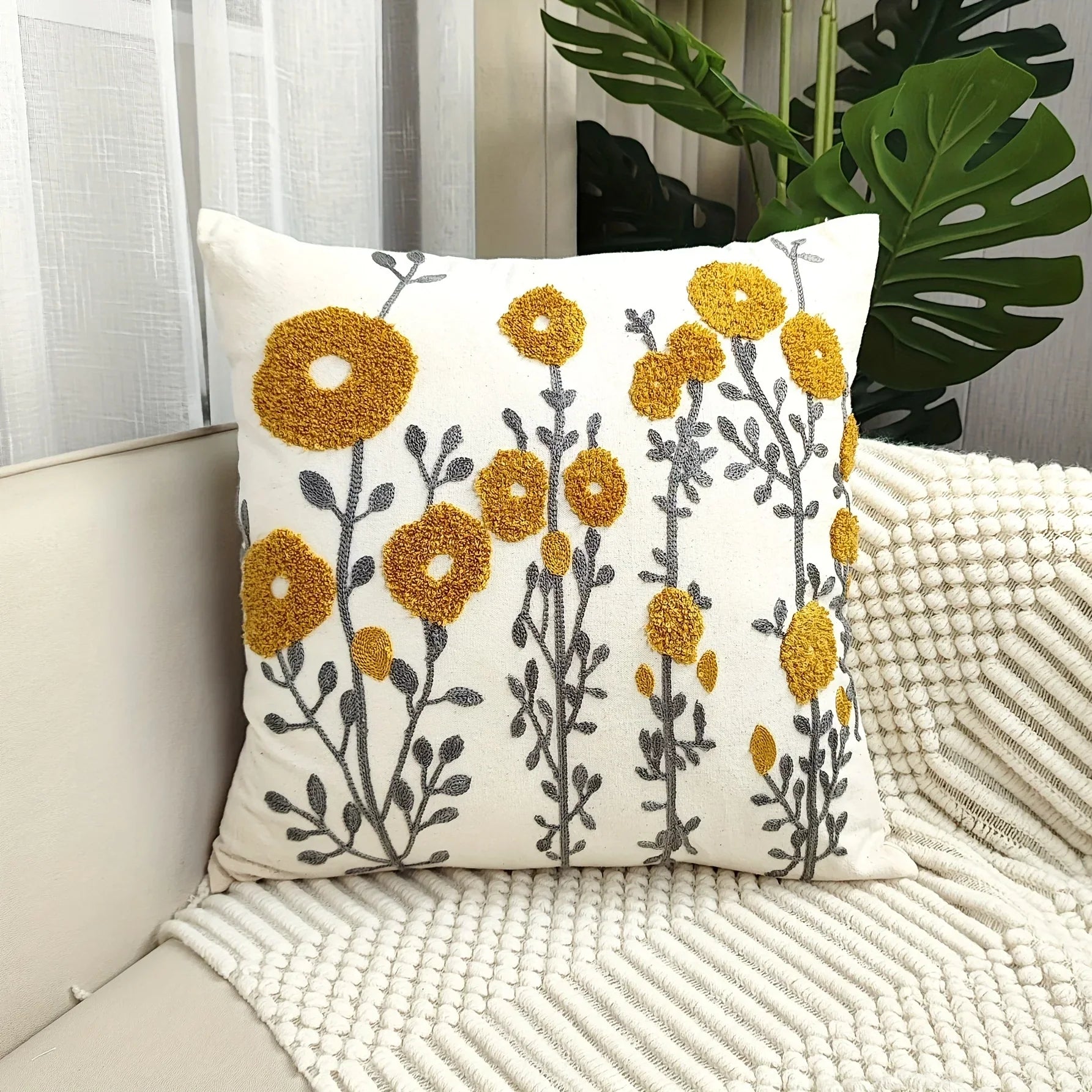 Floral Tufted Decorative Pillow Cover