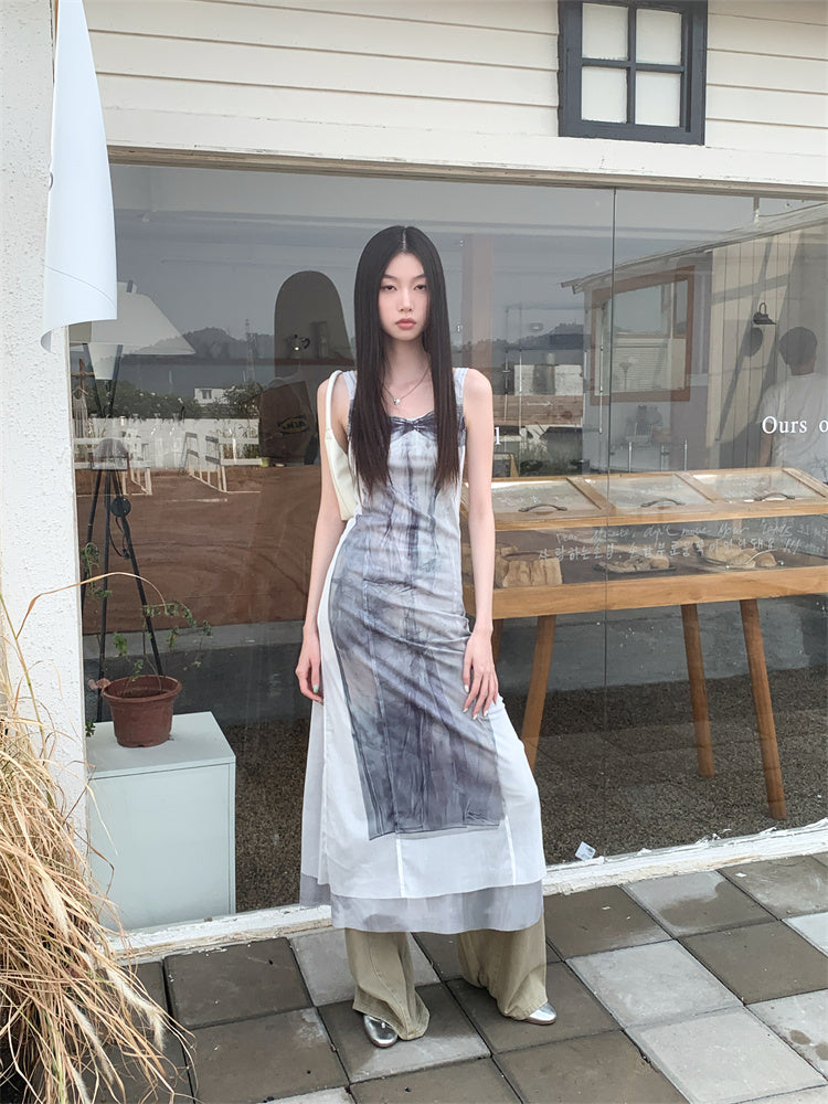 Backless Abstract Maxi Dress