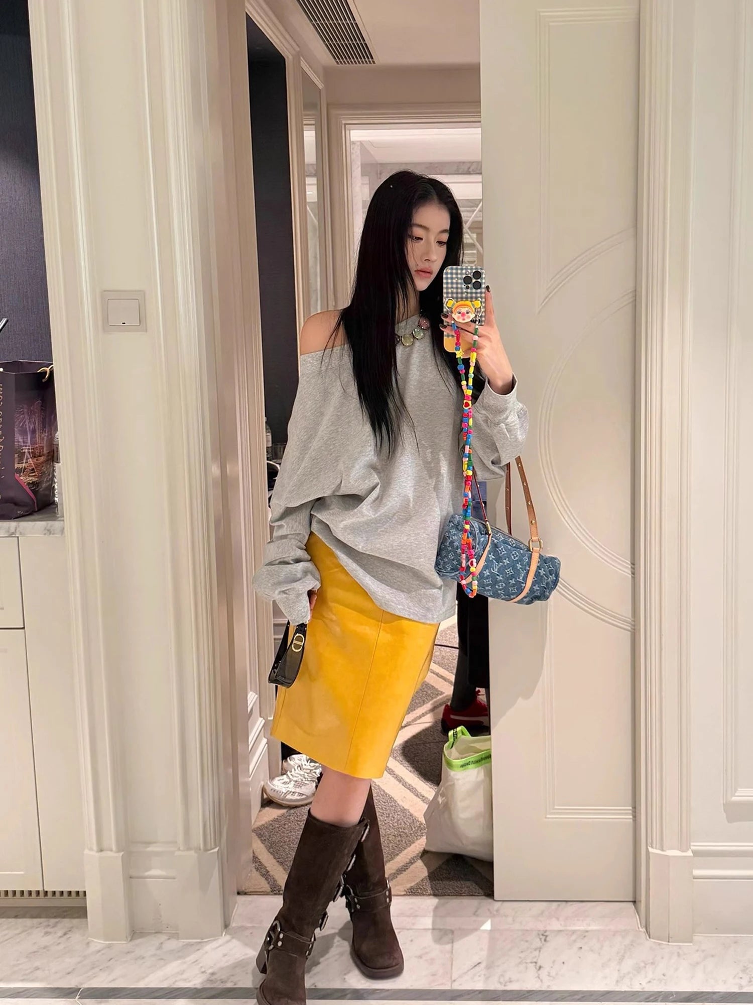 Shiny Reflective Yellow Patent Leather Skirt