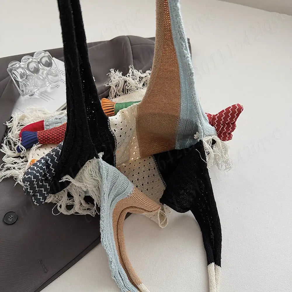 Bolso de playa de punto Boho hecho a mano con muñeca de pez bonito