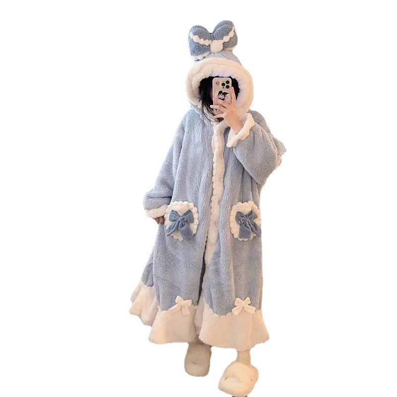 Winter Bow Robe for Women Nightdress