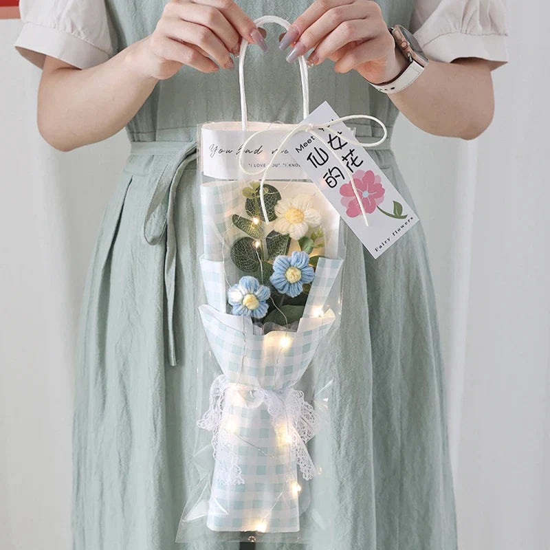 Crochet Flower Bouquet With LED Light String Gift