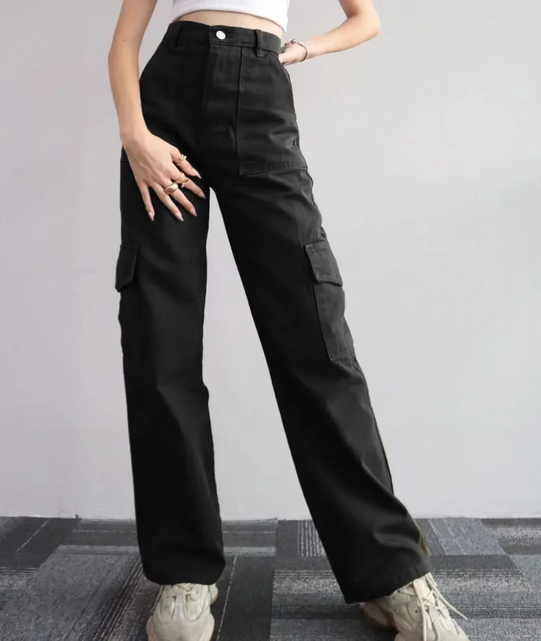 Wide Leg Solid Color Carago Pants