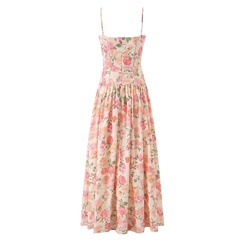 Floral Print Spaghetti Strap A-Line Maxi Dress