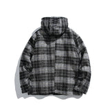 Retro Karierte Woll-Steppjacke mit Kapuze