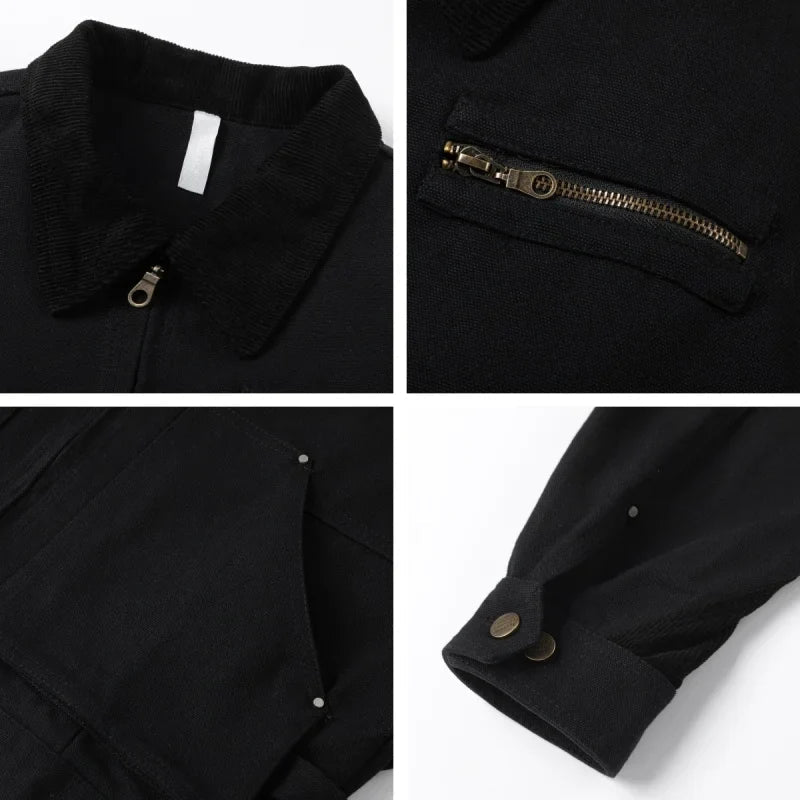 Boxy Black Cotton Varsity Jacket