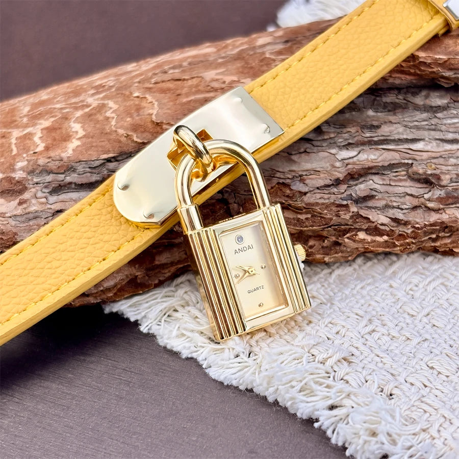 Edgy Padlock Dial Soft Strap Bold Watch for Women