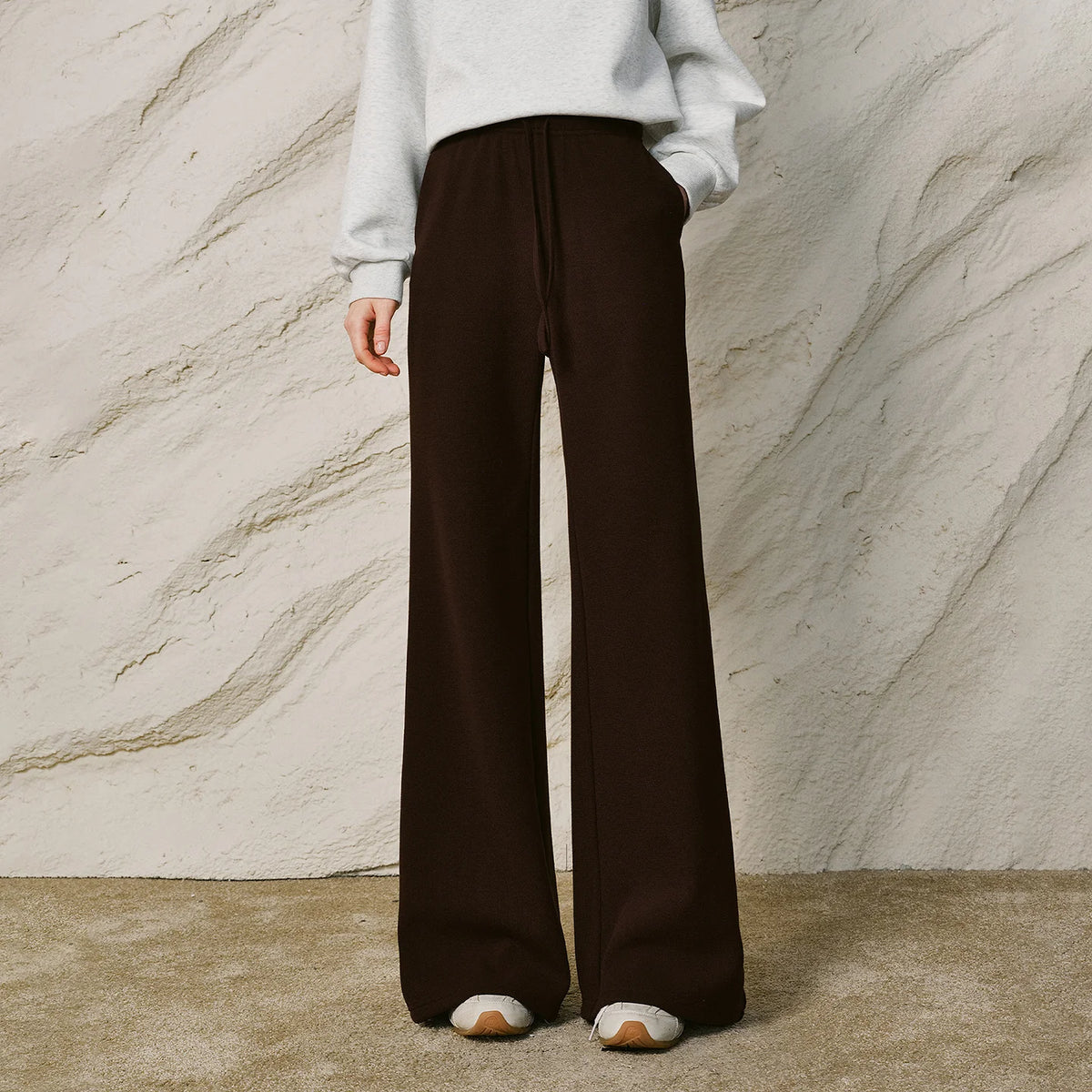Elastic Waist Cashmere Straight Leg Pants