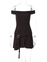 Off-Shoulder Solid Color Mini Dress