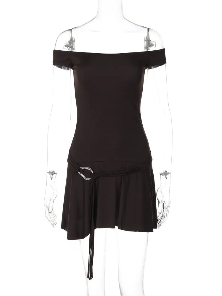 Off-Shoulder Solid Color Mini Dress
