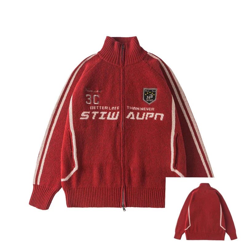 Luxury Oversize Knit Zip-Up Sweatshirt