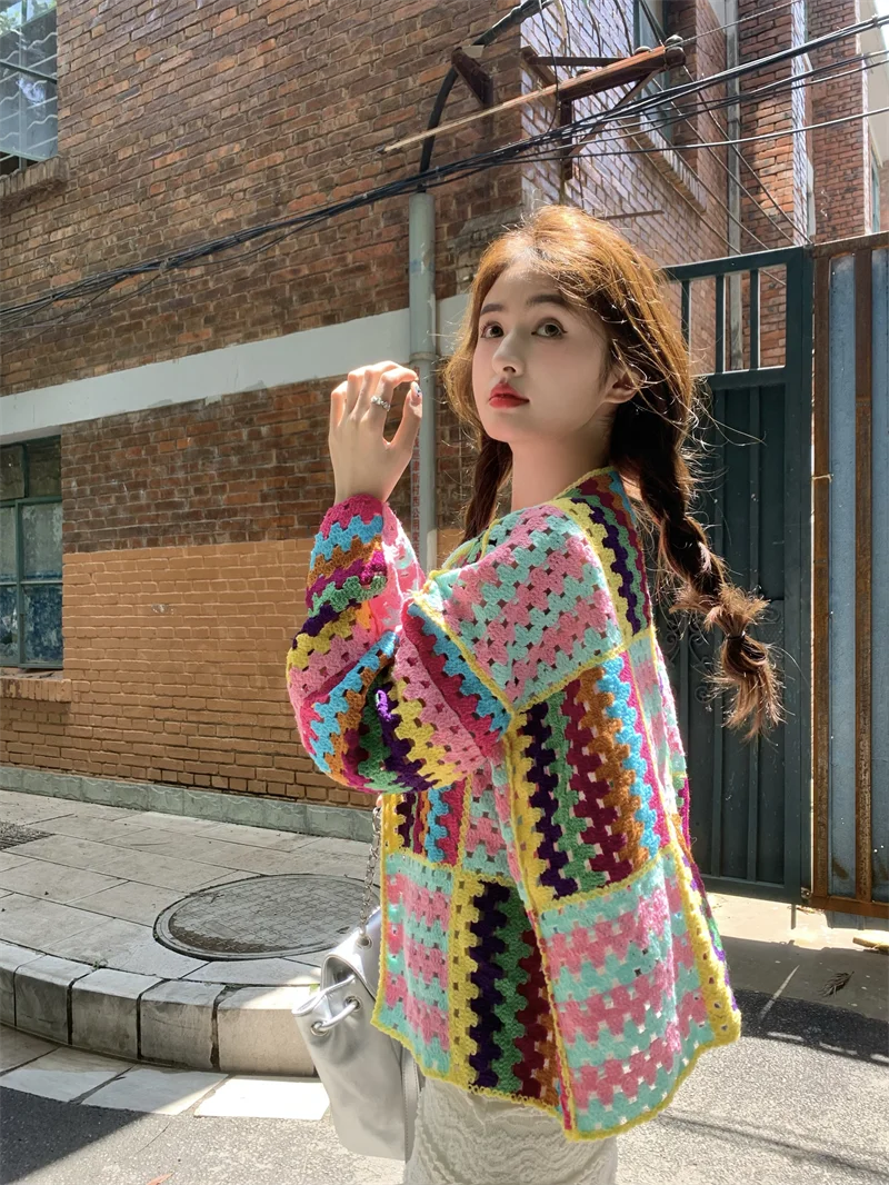 Colorful Crochet Knitted Hollow Cardigan