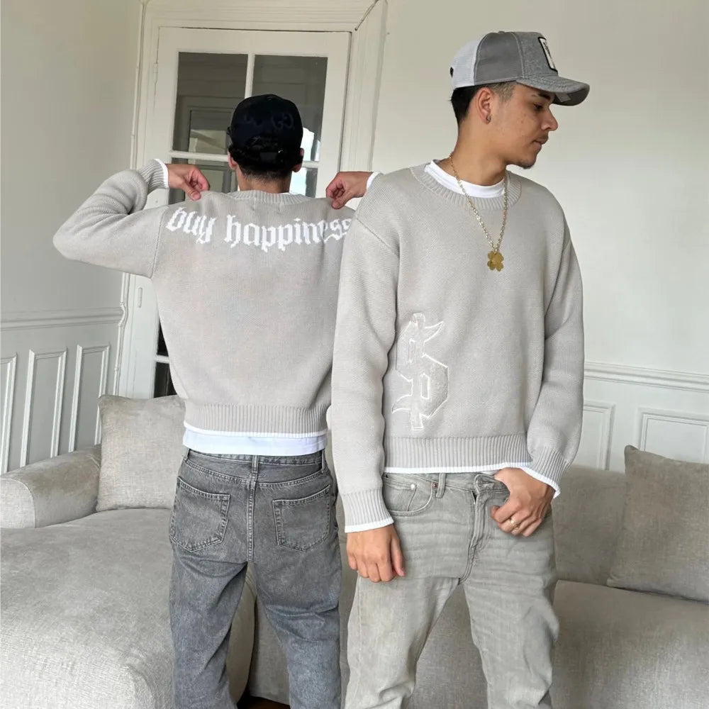 Y2K Gray Knitted Boxy Sweater
