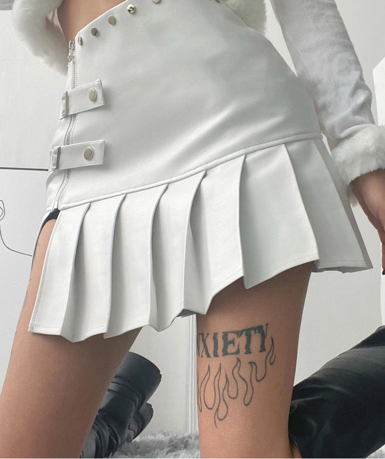 Sexy Retro  Leather Mini Pleated Skirt
