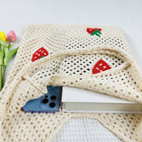Vintage Strawberry Cherry Pattern Crochet Tote Bag