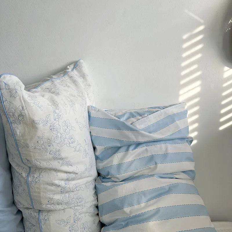 Blue Cotton Pillowcases Stripe