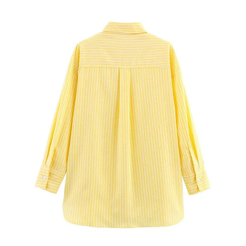 Women Oversize Yellow Striped Shirt
