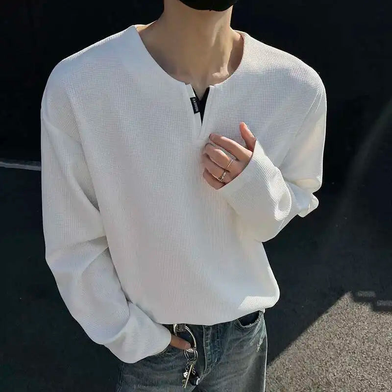 Einfarbiges Langarm-V-Shirt