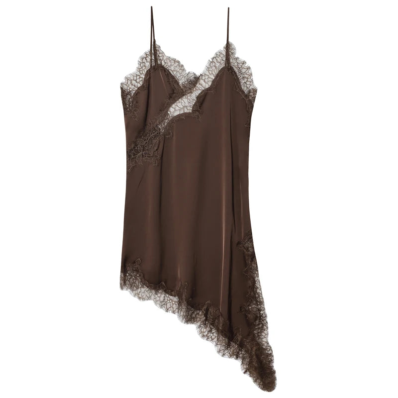 Asymmetric Lace Slip Mini Dress