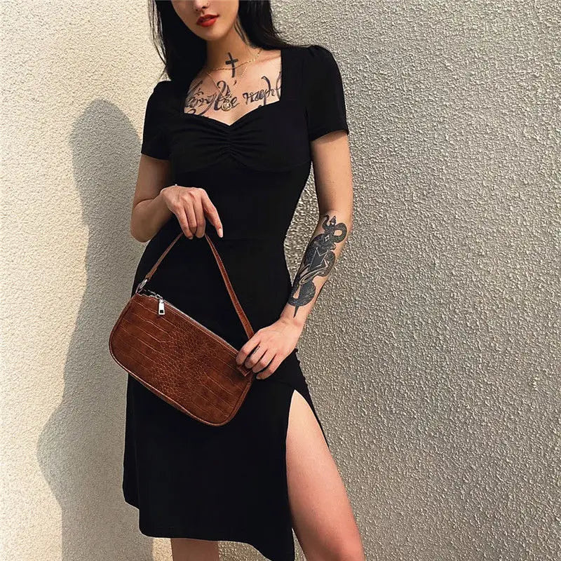 Femme Gothic Sexy Slim Black Dress