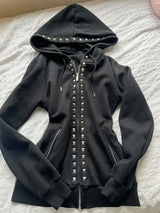 Gothic Drawstring Black Zipper Hoodie