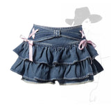 Coquette Core Pleated Denim Mini Skirt
