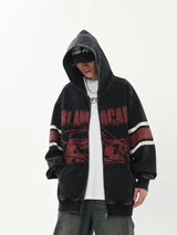Retro Distressed Print Hooded Sweatshirt