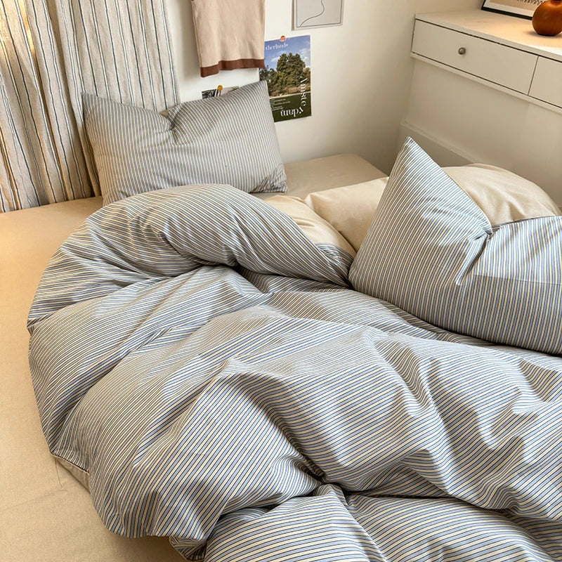Blue Striped Cotton Bedding Set
